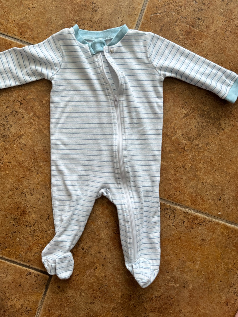 Kyle & Deena Striped Baby Zip Onesie - Light Blue & White